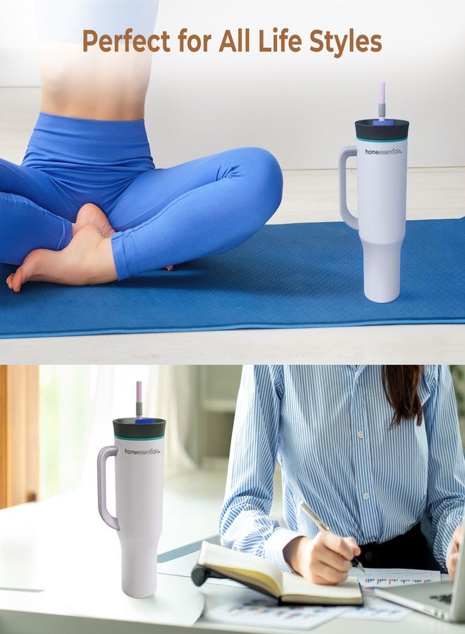 هوم إسنشالز كوب هوم إسينشالز المصنوع من الفولاذ المقاوم للصدأ بسعة 1200 مل مع غطاء وماصة - معزول بتفريغ الهواء، مقاوم للانسكاب - يحافظ على المشروبات ساخنة أو باردة لمدة 12 ساعة - مثالي للمكتب، والنادي الرياضي، والسفر - (أبيض) - Image 5